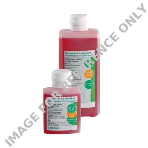 <p>Chlorhexidin 2% Alkohollösung gefärbt</p>-<p>Zur schnellen Desinfektion der zu behandelnden Hautpartie</p>
